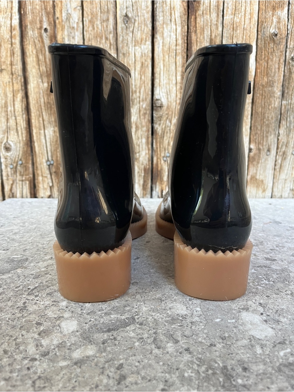 Melissa Rain Drop Black Gloss Rain Boots Waterproof Lug Sole Coturno Platform - Picture 10 of 15